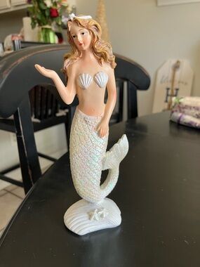 White Iridescent Mermaid Figurine Decorative Statue
